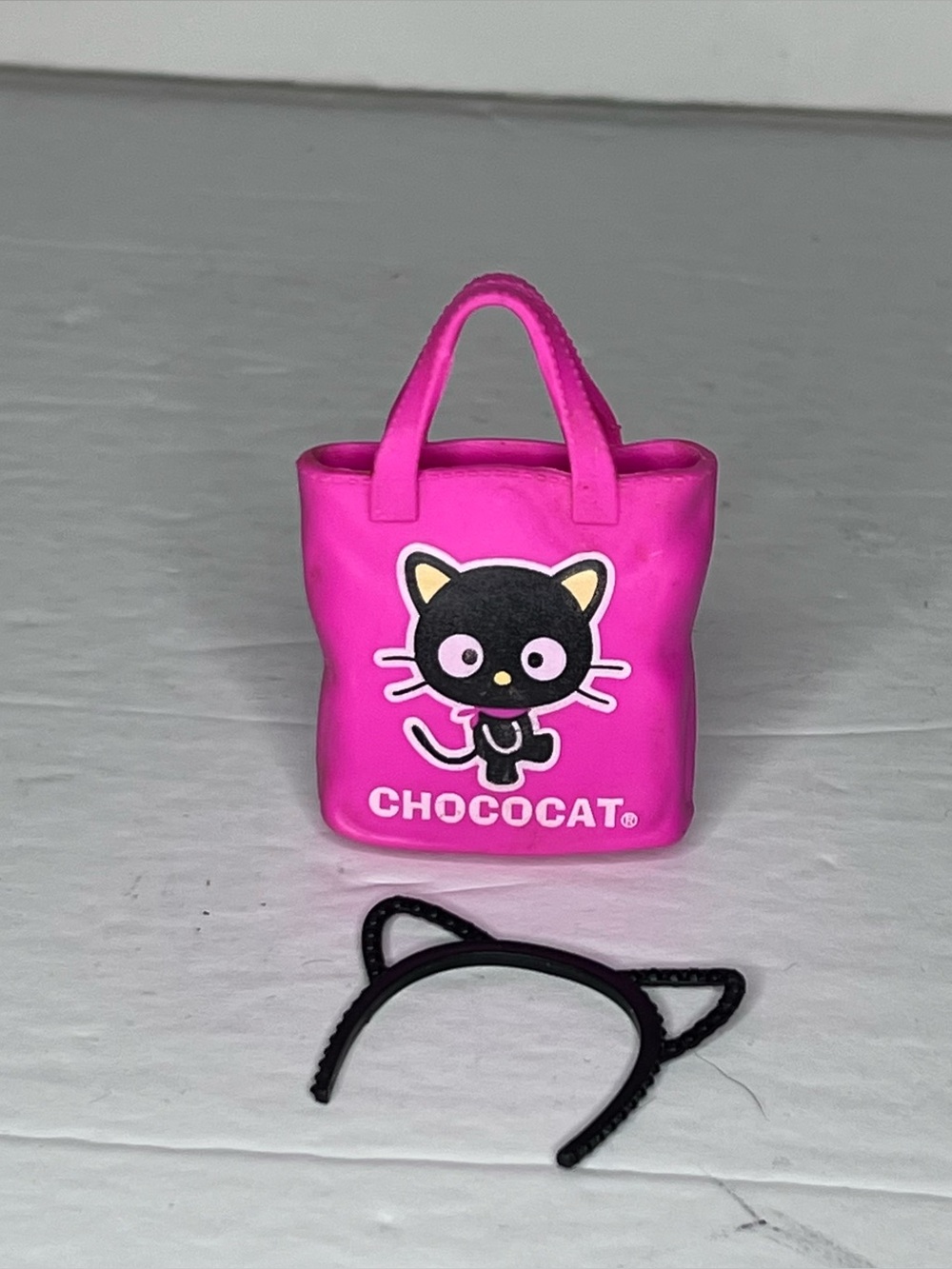 Barbie Hello Kitty Chococat Pink Doll Tote Bag & Black Cat Ear Headband 2pc Lot